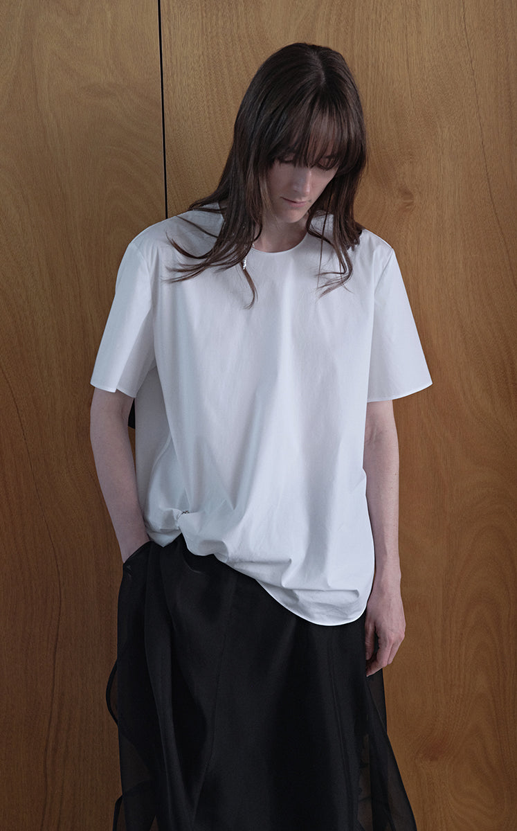 Top / JNBY Cotton Poplin Pleated Hem Short Sleeve Shirt