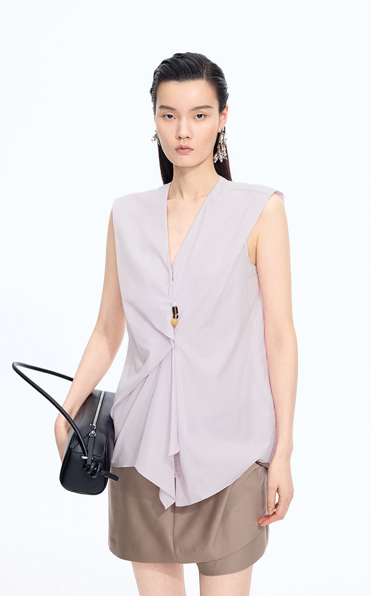Top / JNBY Ruched Cotton Poplin Sleeveless Top