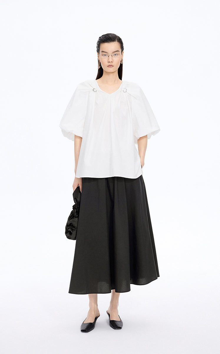Top / JNBY Stretch Cotton Poplin V-Neck Shirt