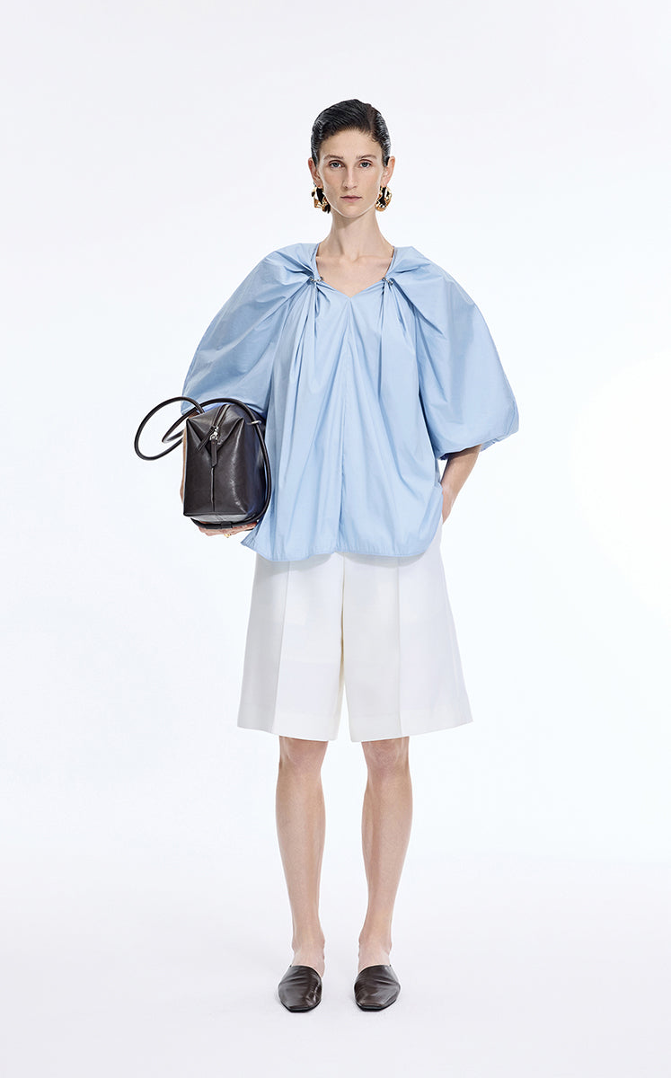 Top / JNBY Stretch Cotton Poplin V-Neck Shirt