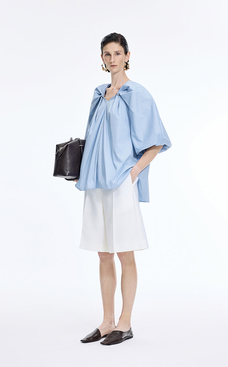 Top / JNBY Stretch Cotton Poplin V-Neck Shirt