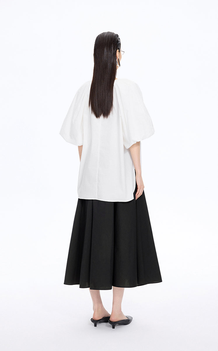 Top / JNBY Stretch Cotton Poplin V-Neck Shirt