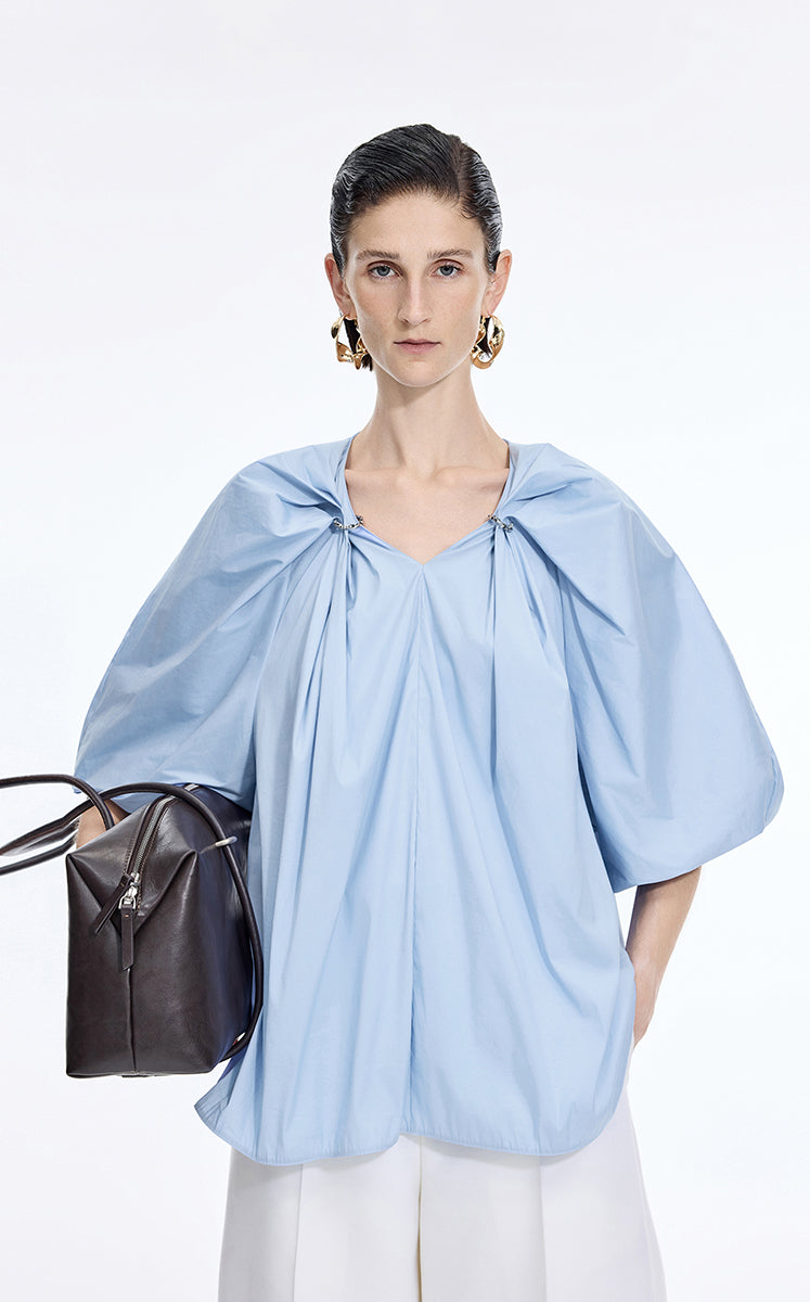 Top / JNBY Stretch Cotton Poplin V-Neck Shirt