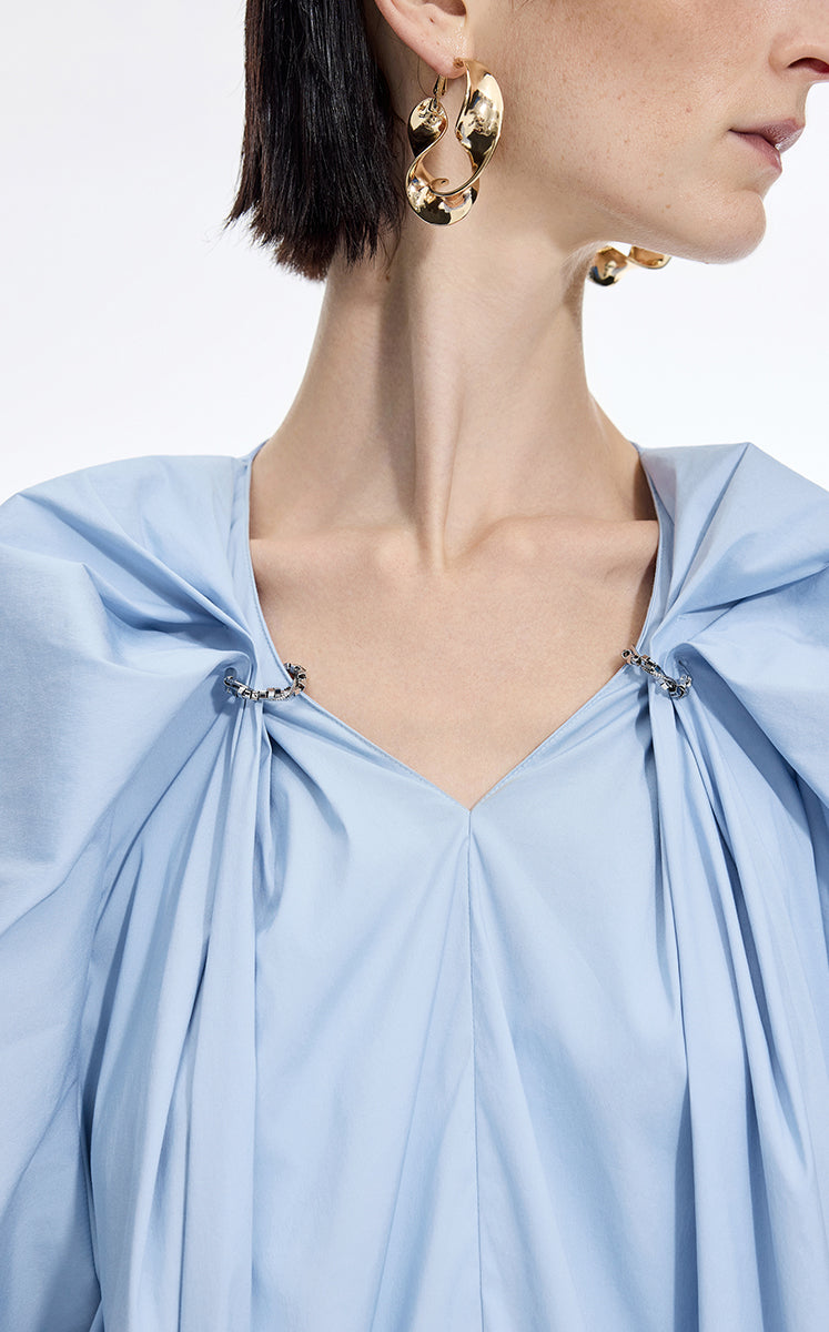 Top / JNBY Stretch Cotton Poplin V-Neck Shirt