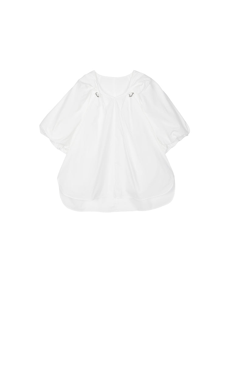Top / JNBY Stretch Cotton Poplin V-Neck Shirt