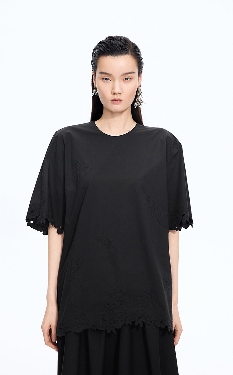 Top / JNBY Oversized Embroidered Cotton T-Shirt