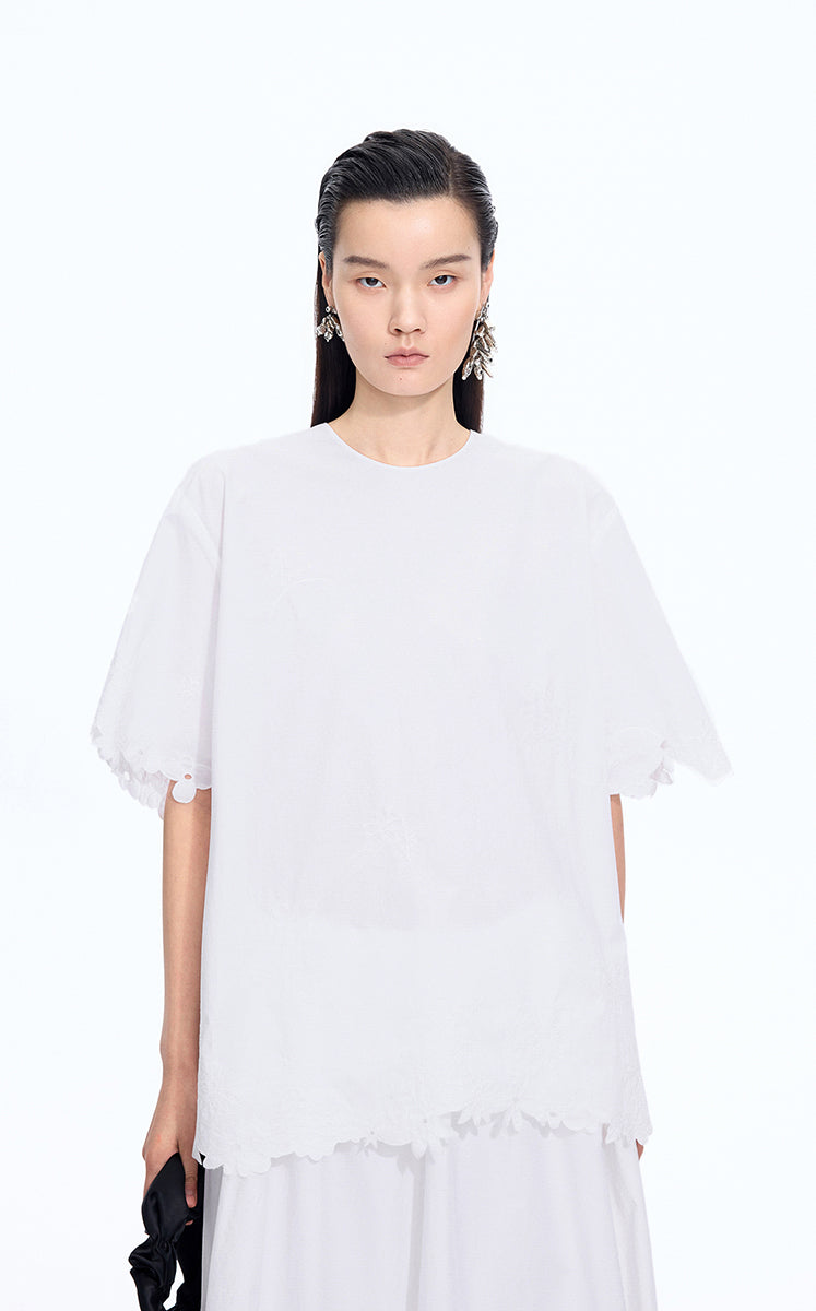Top / JNBY Oversized Embroidered Cotton T-Shirt