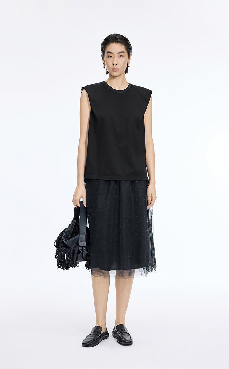 Top / JNBY Textured Polka Dot Cotton Sleeveless Top