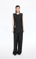 Vest / JNBY Crew Neck Wool Silk Blend Mid-Length Vest