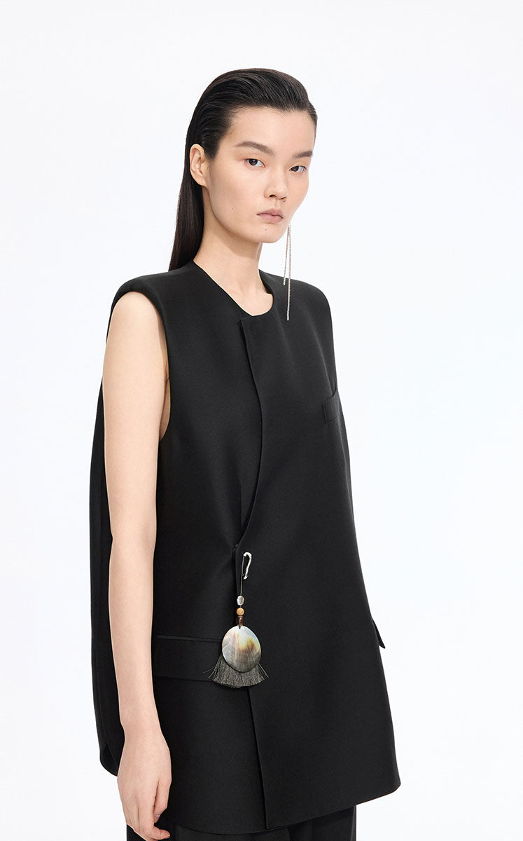 Vest / JNBY Crew Neck Wool Silk Blend Mid-Length Vest