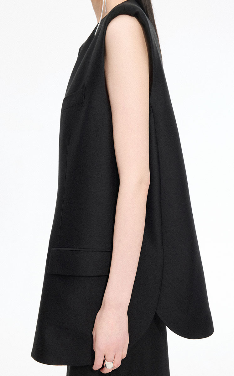 Vest / JNBY Crew Neck Wool Silk Blend Mid-Length Vest