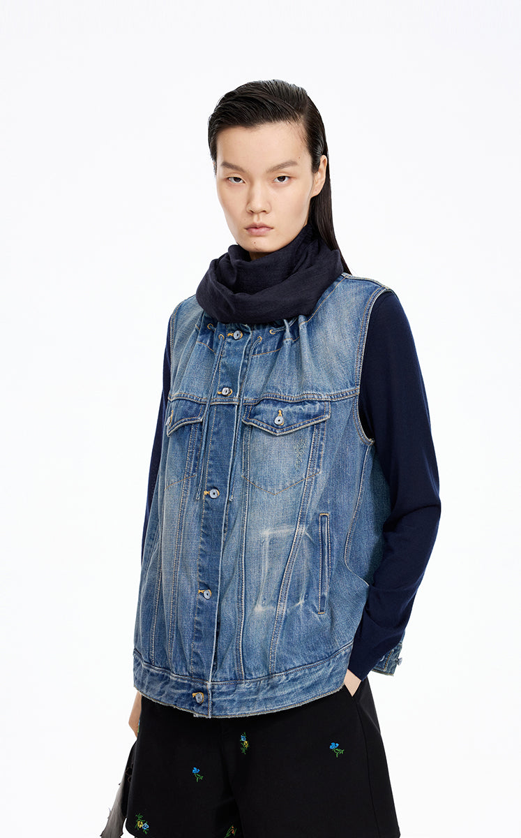 Vest / JNBY Drawstring Denim Mid-Length Vest