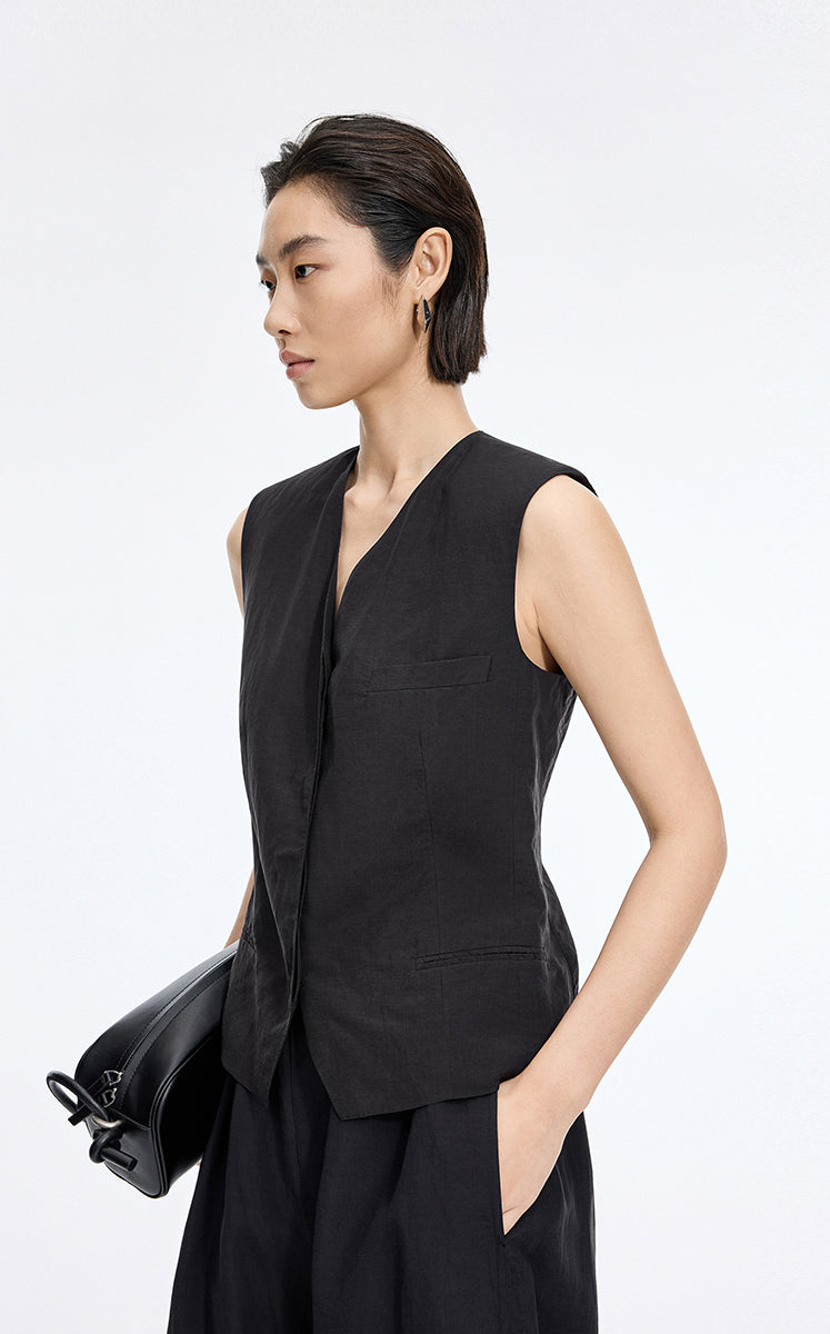 Vest / JNBY Textured Linen Blend Cropped Vest