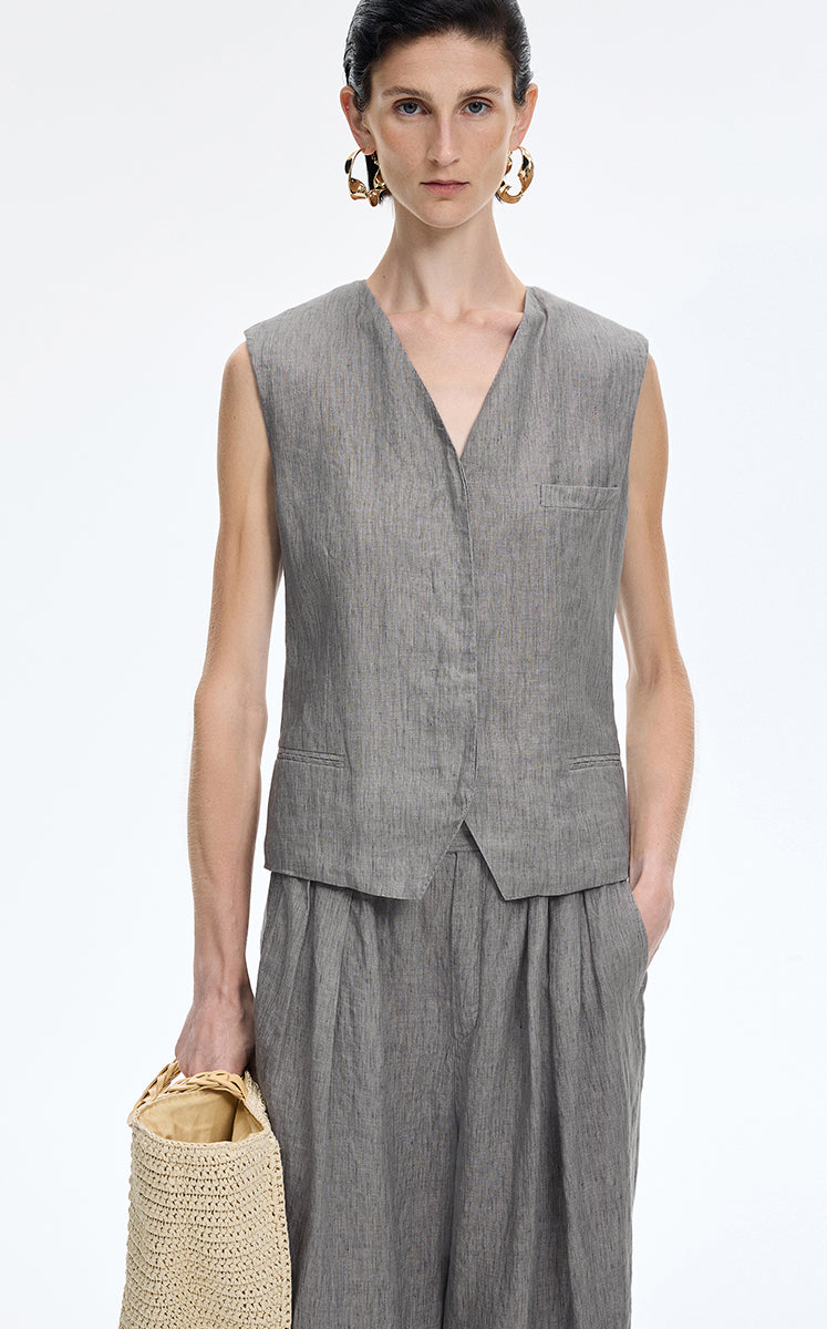 Vest / JNBY Textured Linen Blend Cropped Vest