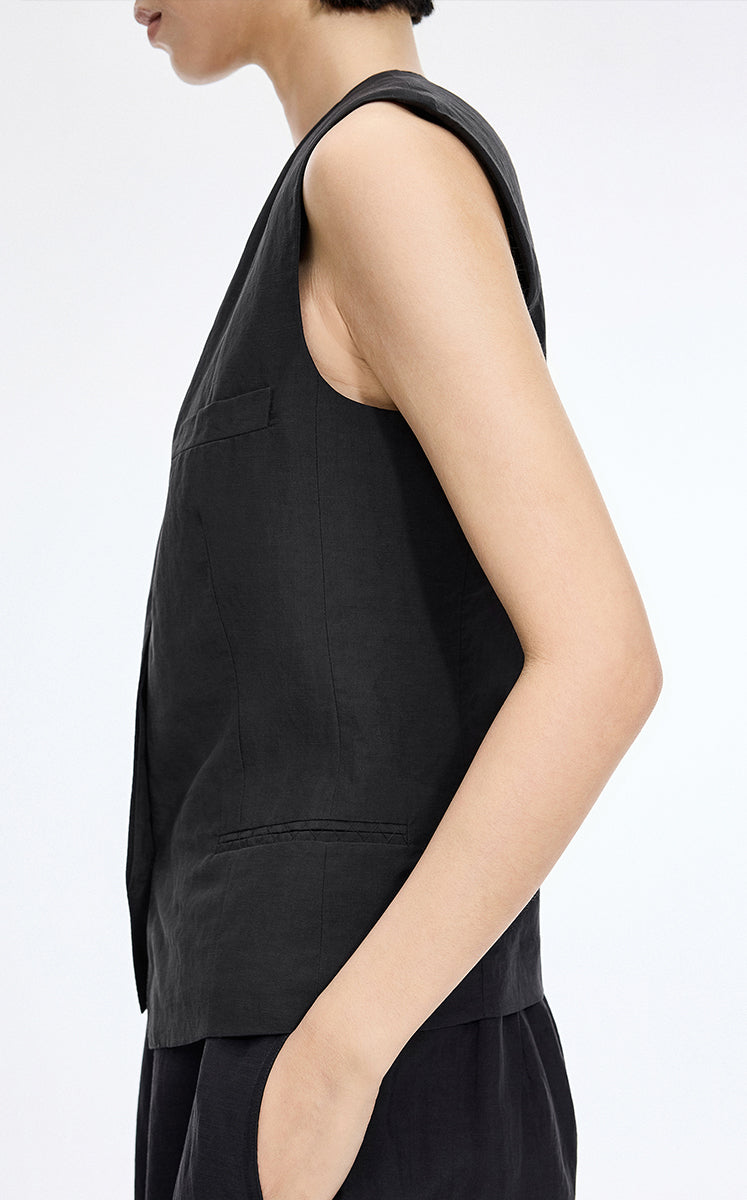 Vest / JNBY Textured Linen Blend Cropped Vest
