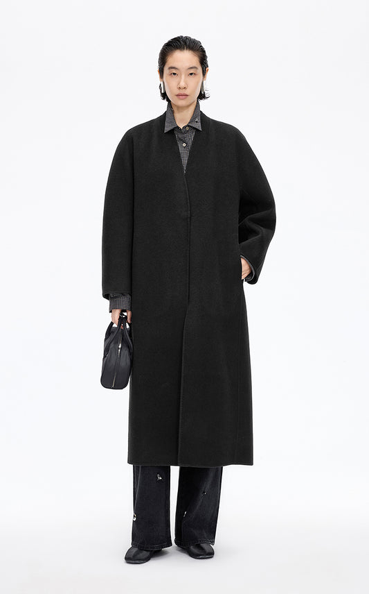 Coat / JNBY Collarless Longline Wool Double-Face Coat