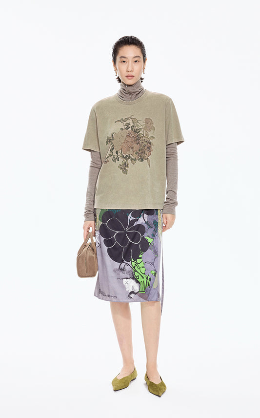 T-Shirt / JNBY Peony Shadow Print Cotton Tee