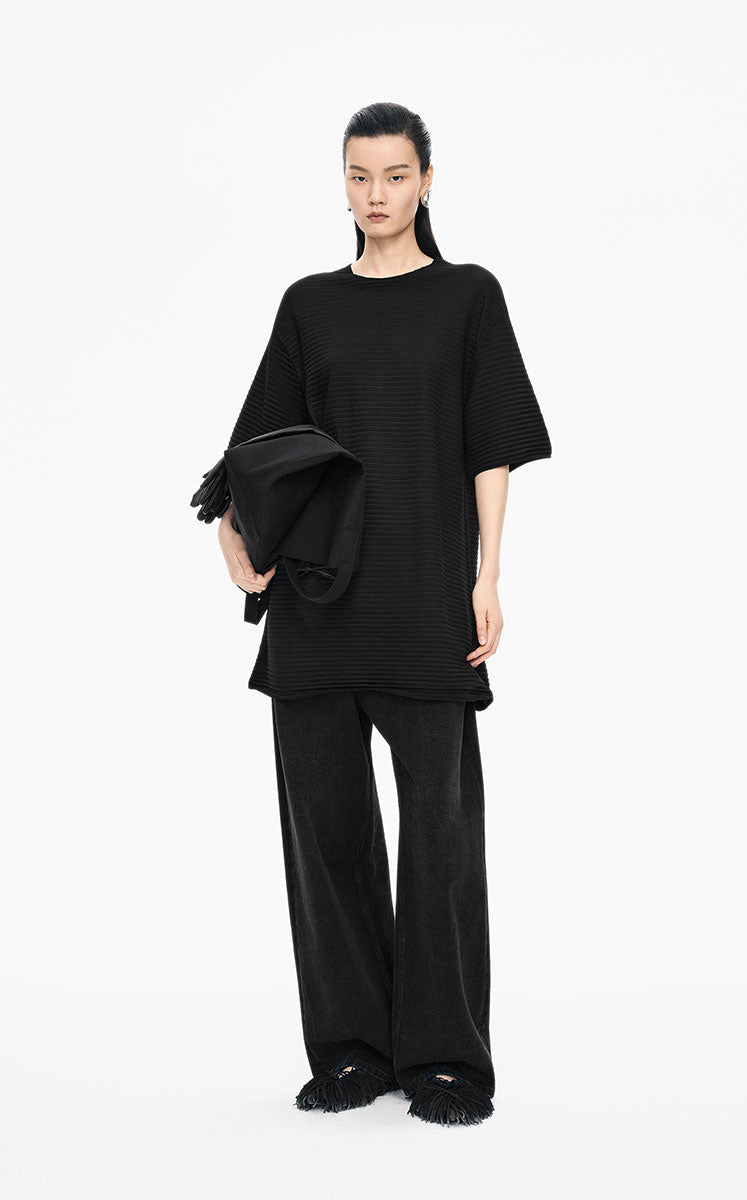 Sweater / JNBY Wool Blend Pintuck Short Sleeve Pullover