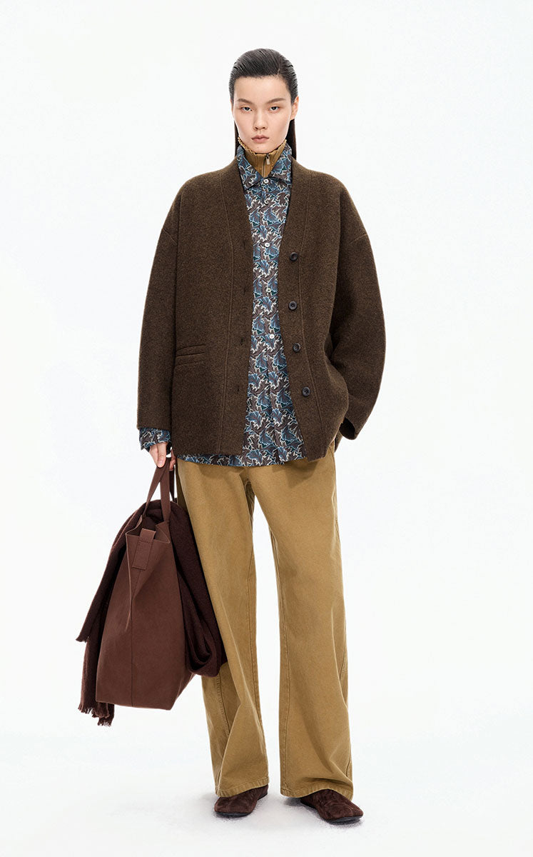 Coat / JNBY Oversize V-Neck Wool-Blend Jacket