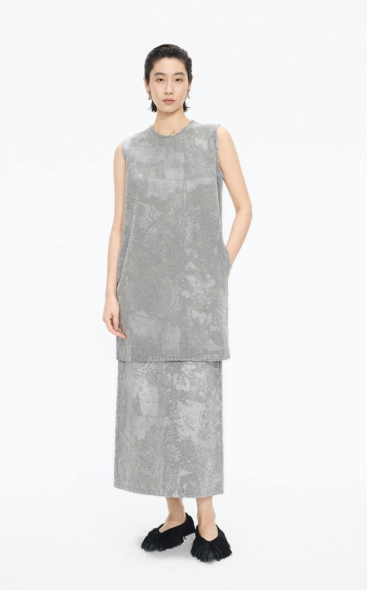 Dress / JNBY A-Line Flocked Denim Sleeveless Dress