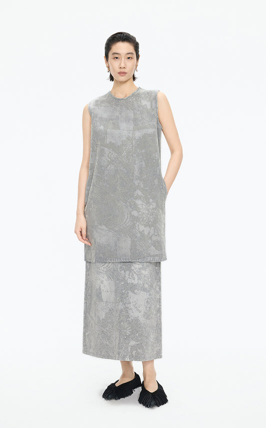 Dress / JNBY A-Line Flocked Denim Sleeveless Dress