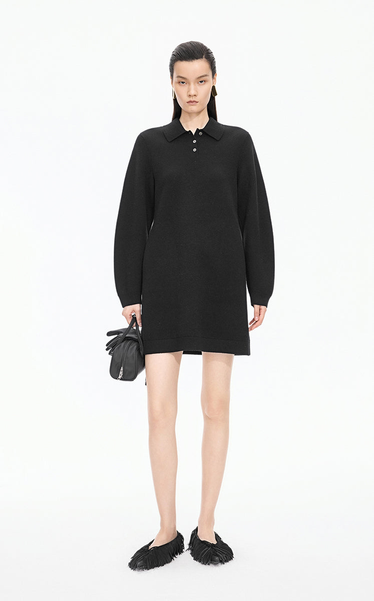 Dress / JNBY Wool-Cashmere Blend Polo Sweater Dress