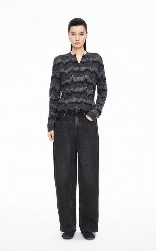 Sweater / JNBY Colorblock Wool-Blend Short Cardigan