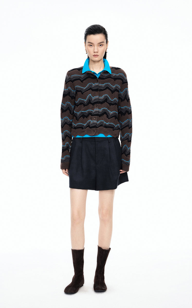 Sweater / JNBY Colorblock Wool-Blend Short Cardigan