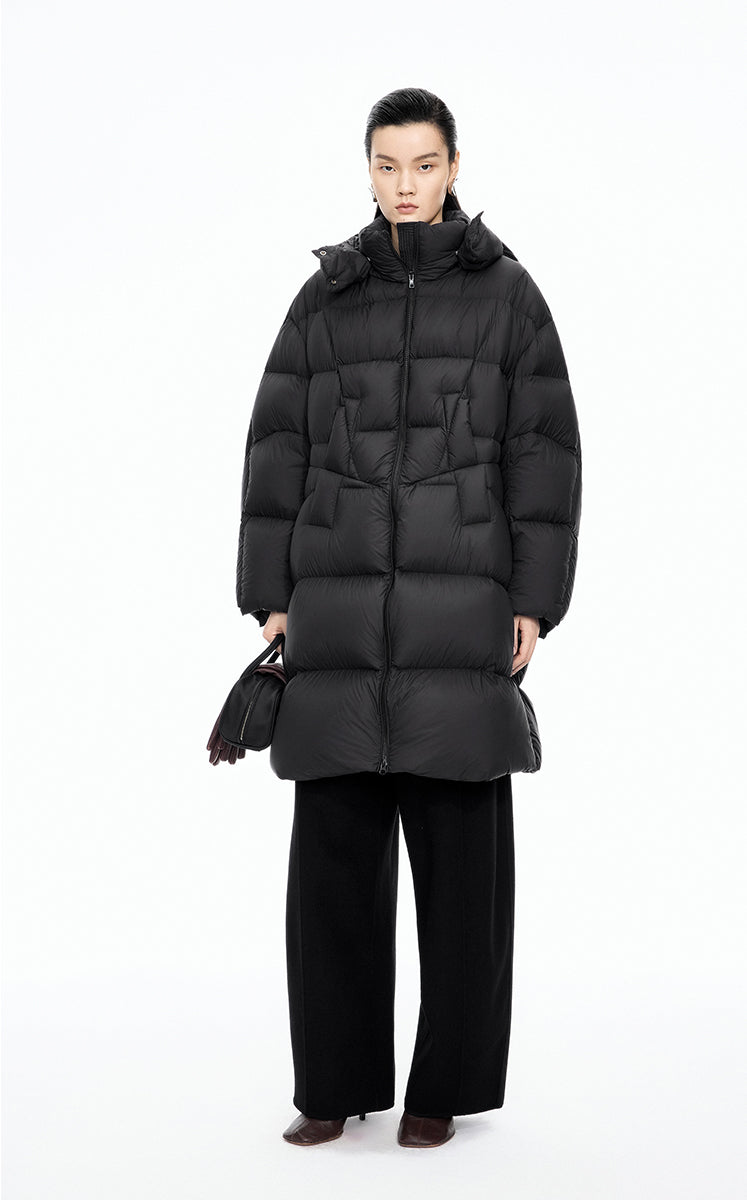 Down Coat / JNBY Deconstructed A-line Hooded Long Down Coat