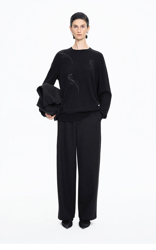 Sweater / JNBY Wool-Cashmere Ripple Crystal Embellished Pullover