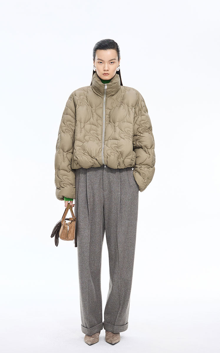 Down Coat / JNBY Quilted Stand Collar Short Down Coat