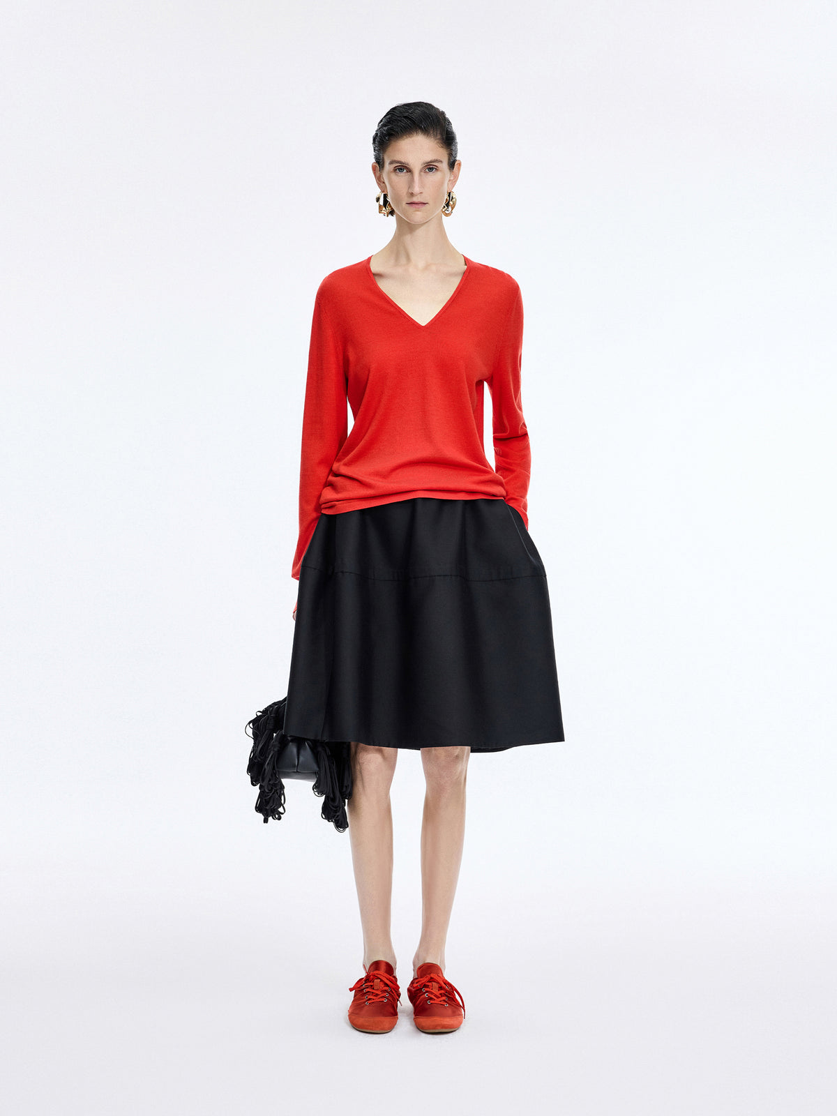 Sweater / JNBY V-Neck Baselan Wool-Silk Blend Pullover Red