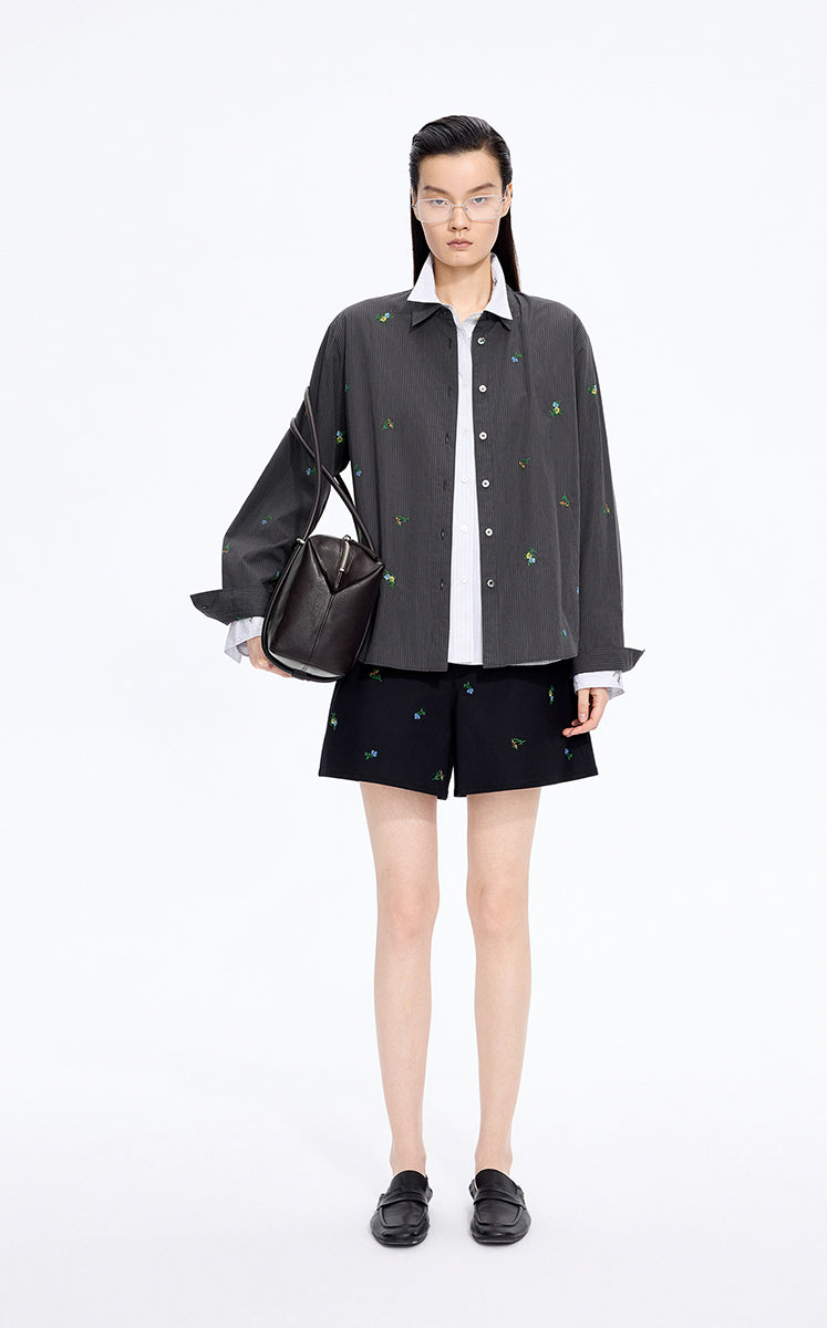 Shirt / JNBY Embroidered Floral Stripe Oversized Shirt