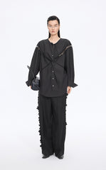 Shirt / JNBY Lace Panel Cotton Relaxed Long Sleeve Shirt