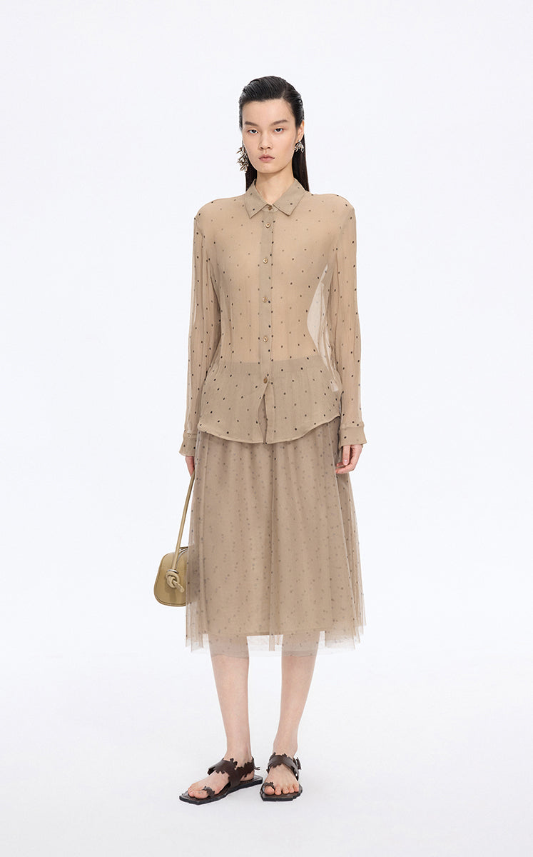 Shirt / JNBY Silk Polka Dot Relaxed Long Shirt