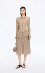 Shirt / JNBY Silk Polka Dot Relaxed Long Shirt