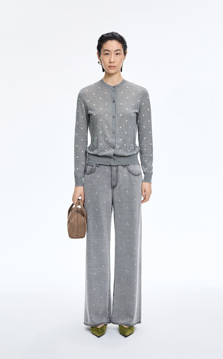 Sweater / JNBY Polka Dot Cropped Cotton Blend Cardigan