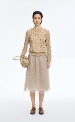 Sweater / JNBY Polka Dot Cropped Cotton Blend Cardigan