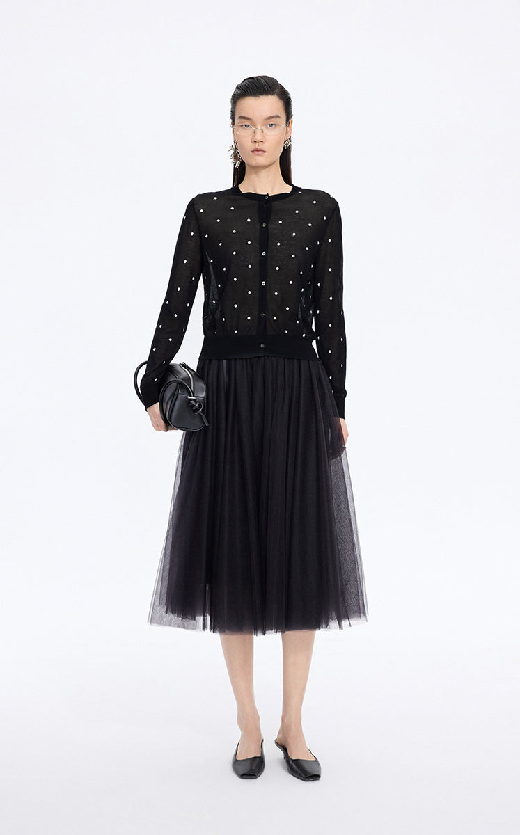 Sweater / JNBY Polka Dot Cropped Cotton Blend Cardigan