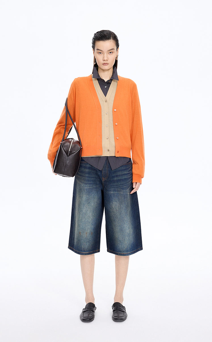 Pants / JNBY Washed Cropped Wide-Leg Denim Pants