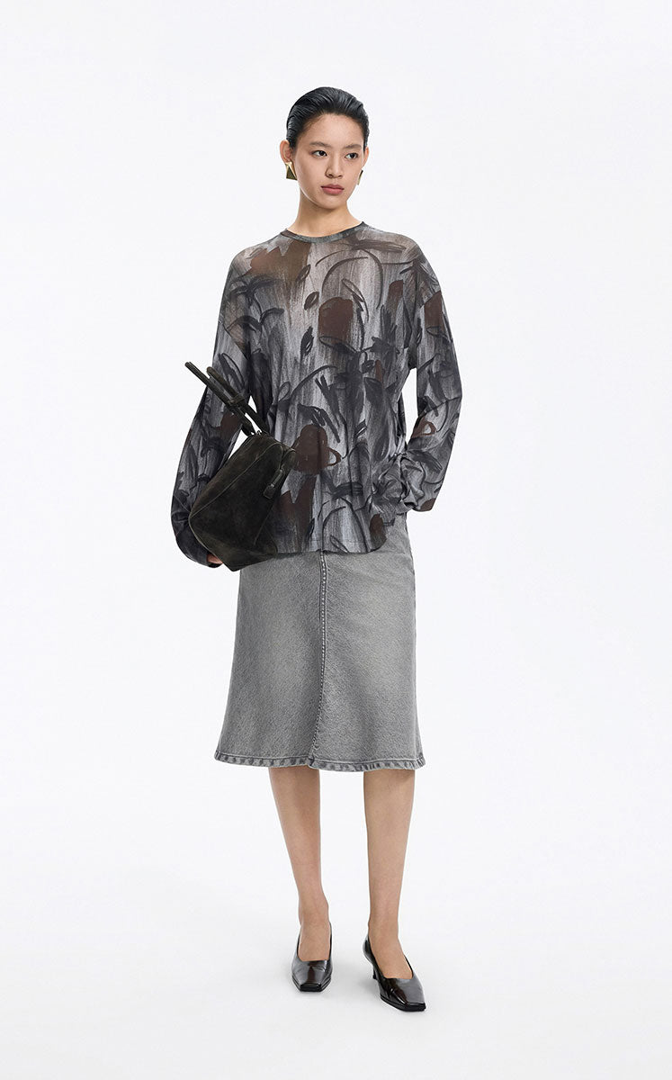 Skirt / JNBY Mid-Length Denim Flare Skirt