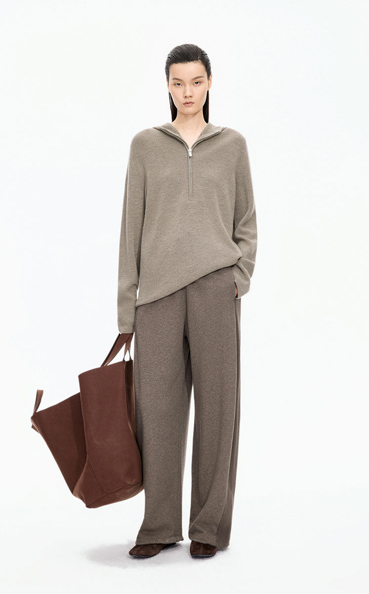 Sweater / JNBY Loose Quarter-Zip Wool Hoodie