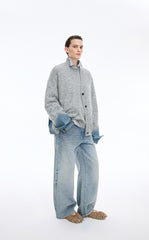 Sweater / JNBY  O-Shape Knitted Denim Panel Cardigan