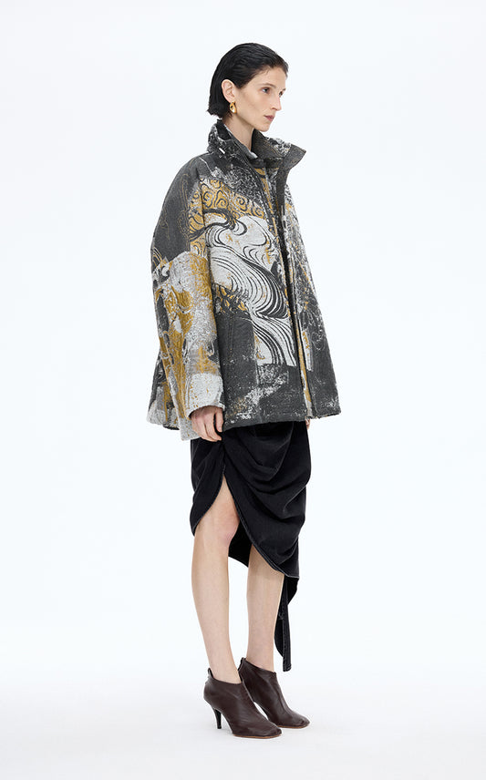 Coat / JNBY A-Line Jacquard Wool Blend Jacket