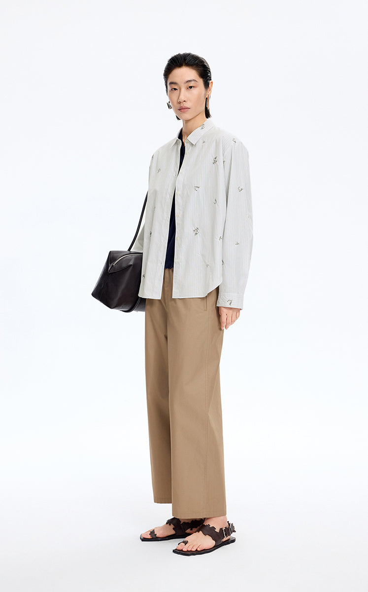 Shirt / JNBY Embroidered Floral Stripe Oversized Shirt