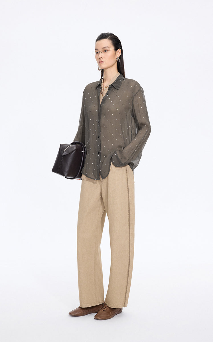 Shirt / JNBY Silk Polka Dot Relaxed Long Shirt
