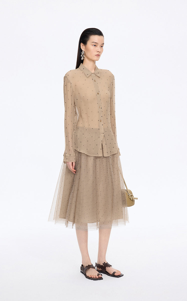 Shirt / JNBY Silk Polka Dot Relaxed Long Shirt