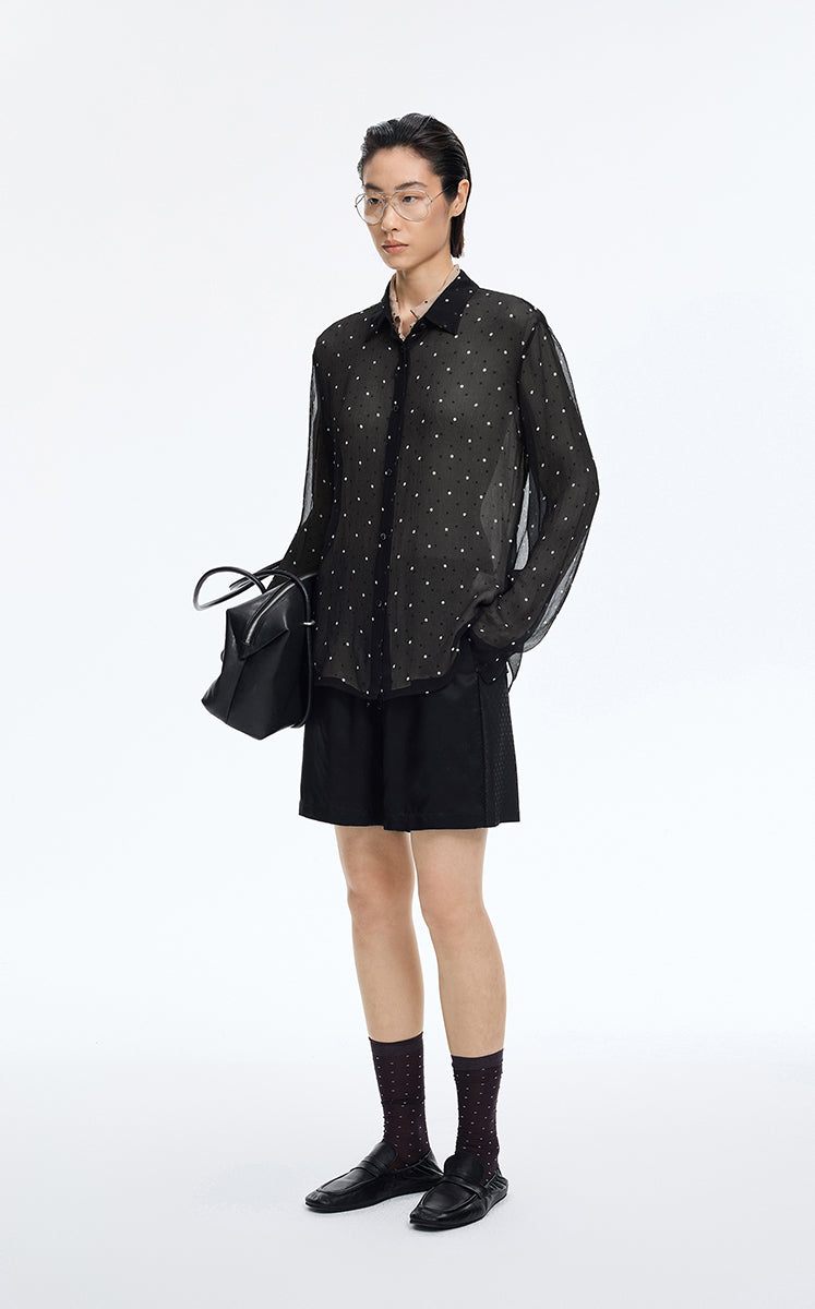Shirt / JNBY Silk Polka Dot Relaxed Long Shirt
