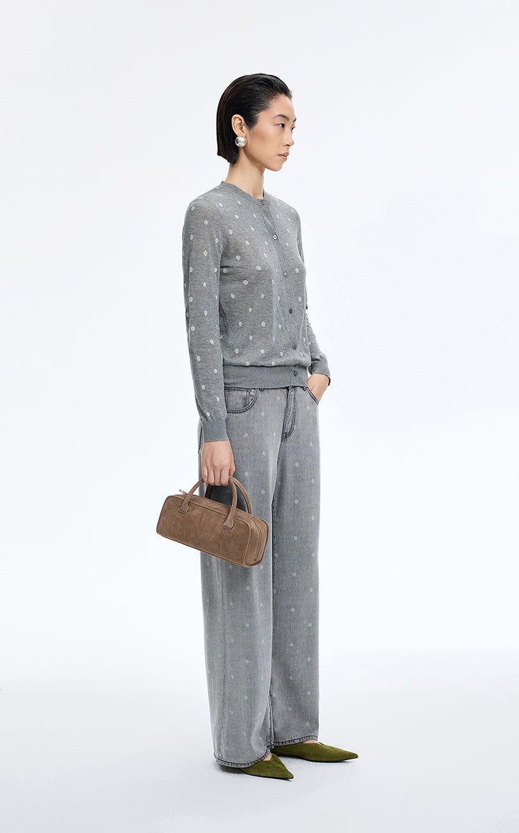 Sweater / JNBY Polka Dot Cropped Cotton Blend Cardigan