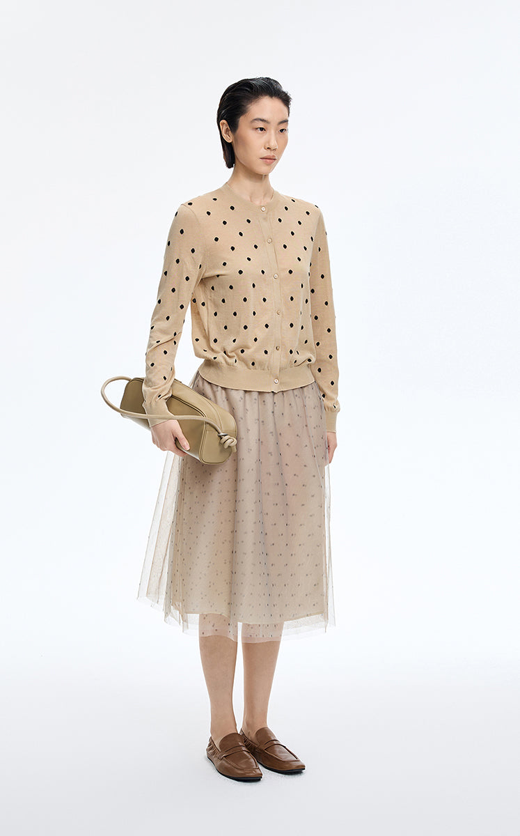 Sweater / JNBY Polka Dot Cropped Cotton Blend Cardigan